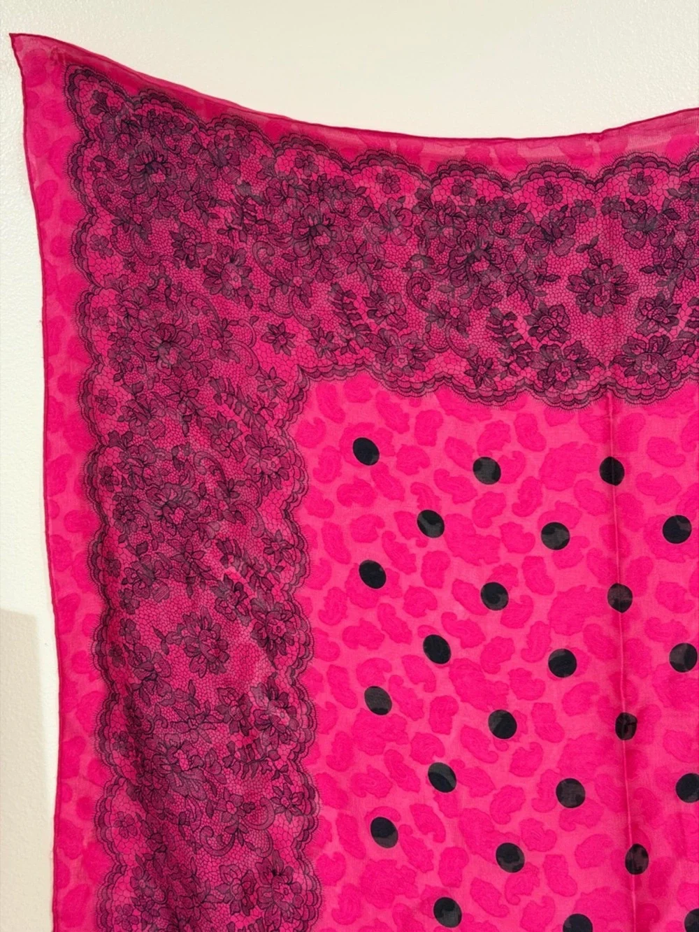Givenchy Pink and Black Lace-Print Scarf - Picture 3 of 10